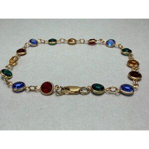 Stunning Multicolor Bezel Set Crystal Gold Plated Link Bracelet 8 3/4
